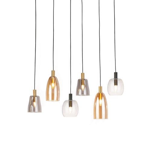 Divine 6Lt Multi-Drop Pendant - Black Metal & Coloured Glass