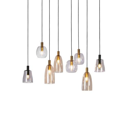 Divine 8Lt Multi-Drop Pendant - Black Metal & Coloured Glass