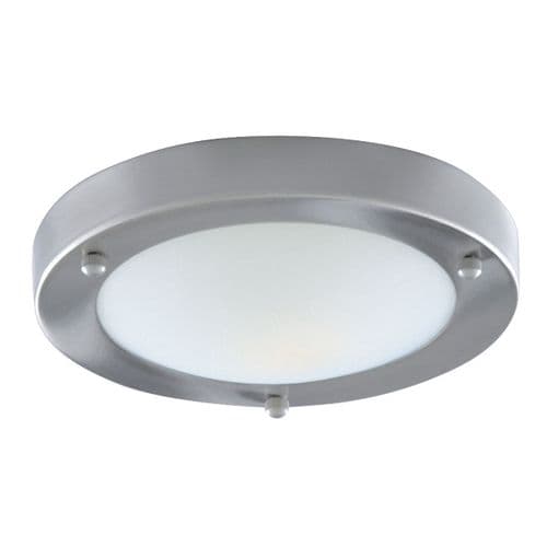 Dublin Bathroom Flush Ip44 1Lt - 31Cm Sat/Silver Domed Wht Glass