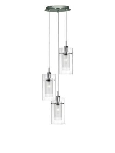 Duo I  3Lt Multi-Drop Pendant - Chrome Metal & Double Glass