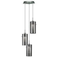 Duo II 3Lt Multi-Drop Pendant - Satin Silver & Smoked Glass