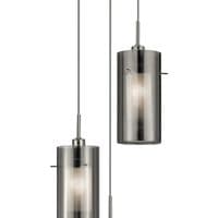 Duo II 3Lt Multi-Drop Pendant - Satin Silver & Smoked Glass