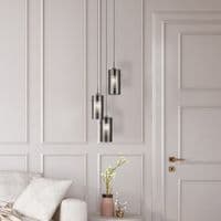 Duo II 3Lt Multi-Drop Pendant - Satin Silver & Smoked Glass