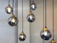 Eallas 3 Light Pendant in Matt Black, Antique Gold, Smoked Glass