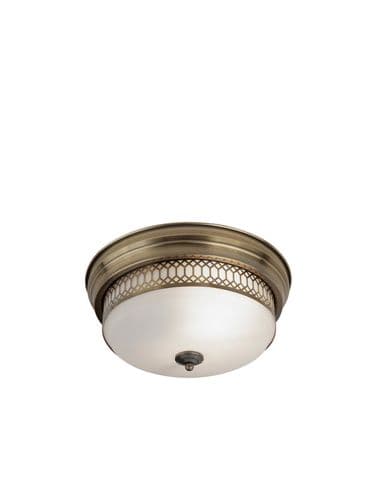 Edinburgh 2Lt Flush - Antique Brass Metal & Acid Glass