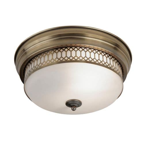 Edinburgh 2Lt Flush - Antique Brass With Opal Glass. Ip44
