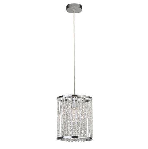 Elise 1 Light Pendant, Chrome, Crystal Button Drops in Aluminium Tubes Trim