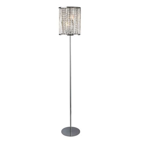 Elise 2 Light Floor Lamp, Chrome, Crystal Button Drops in Aluminium Tubes Trim