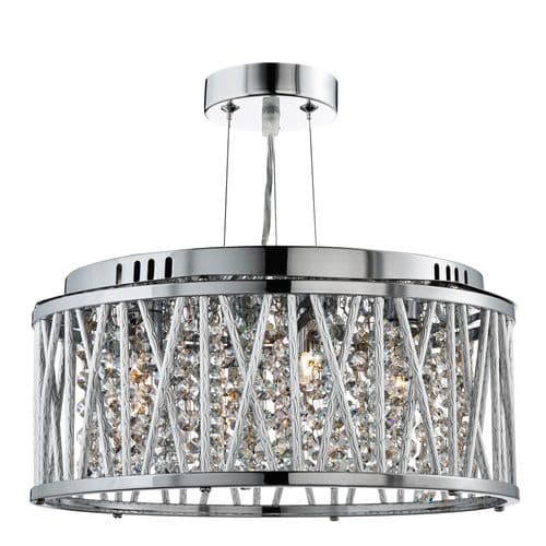 Elise 3 Light Ceiling Flush/Pendant, Chrome, Clear Crystal Button Drops, Aluminium Tubes Trim