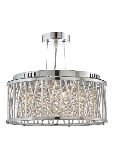 Elise 3Lt Pendant to Semi-Flush - Chrome Metal & Crystal