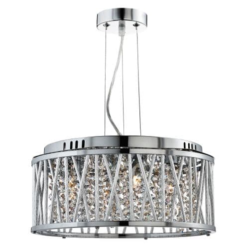 Elise 4 Light Ceiling Flush/Pendant, Chrome, Clear Crystal Button Drops, Aluminium Tubes Trim