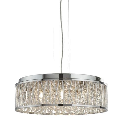 Elise 7 Light Ceiling Flush/Pendant, Chrome, Clear Crystal Drops, in Aluminium Tubes Trim