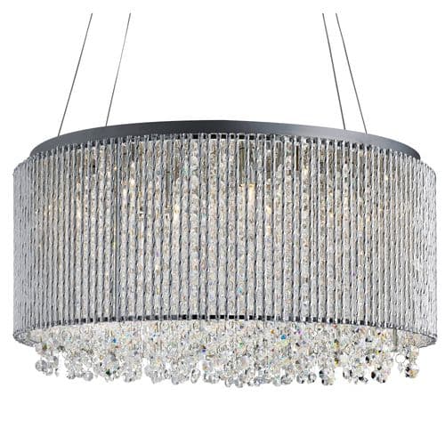 Elise 8 Light Drum Pendant, Chrome, Clear Crystal Button Drops, Aluminium Outer Trim TFB4048-8CC