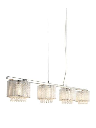 Elise II 4Lt Bar Pendant - Chrome Metal & Clear Crystal