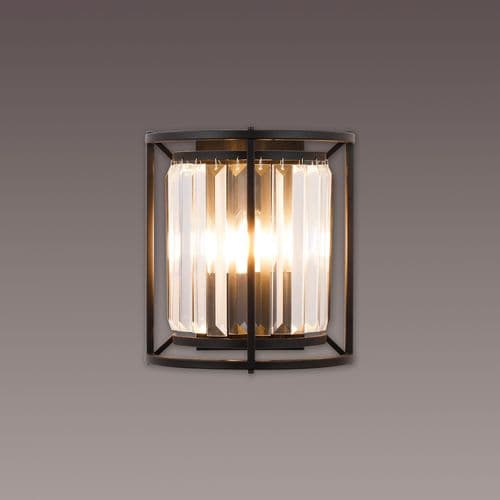 Elise Wall Lamp, 2 x E14, Satin Black/Clear Crystal