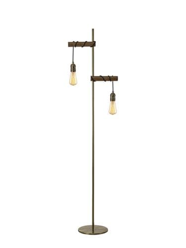 Eltham Floor Lamp, 2 x E27, Medium Oak/Antique Brass