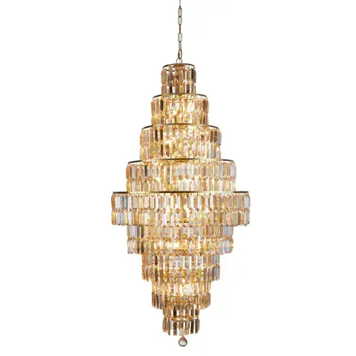 Empire 13 Light Chandelier Satin Brass Metal & Champagne Glass