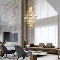 Empire 13Lt Chandelier - Satin Brass Metal & Champagne Glass