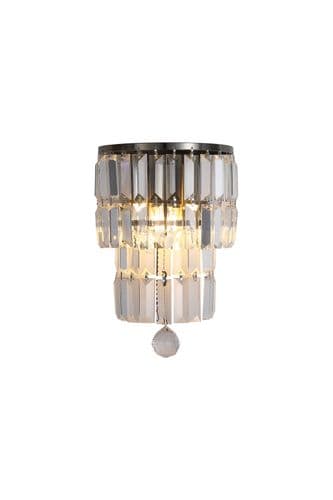 Empire 2LT Wall Light, Antique Brass with Clear Crystal