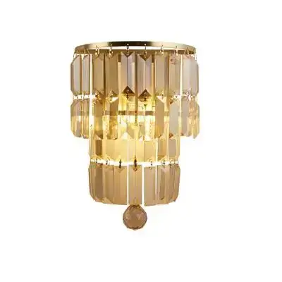 Empire 2LT Wall Light, Satin Brass Metal & Champagne Crystal TFB61321-2SB