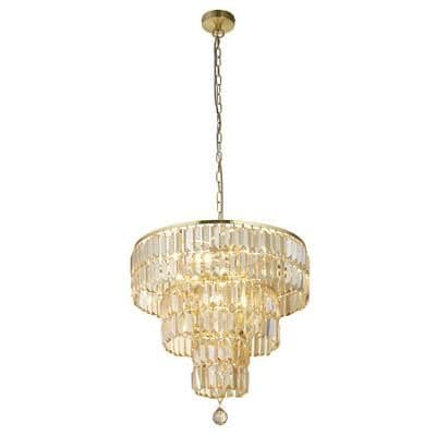 Empire 5 Light Pendant Satin Brass Metal & Champagne Glass