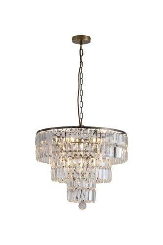 Empire 5Lt Pendant - Antique Brass Metal & Clear Crystal