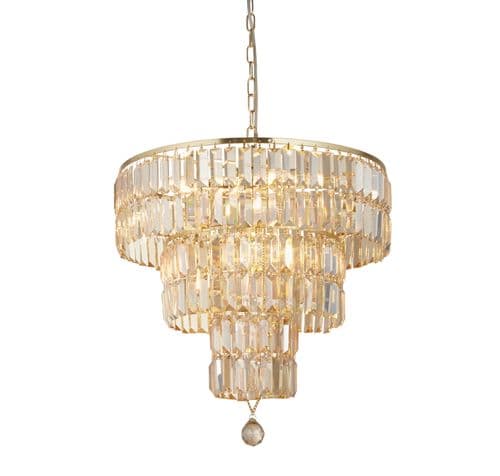 Empire 5Lt Pendant - Satin Brass Metal & Champagne Glass