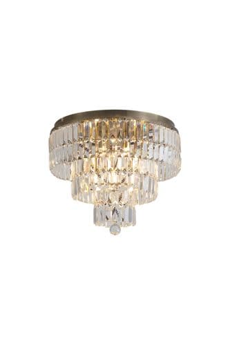 Empire 6Lt Flush, Antique Brass Metal & Clear Crystal