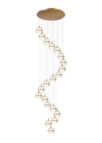 Fquator 20 Light LED LED Multi Drop Round Pendant in Antique Gold with Clear & Opal Glass with Gold