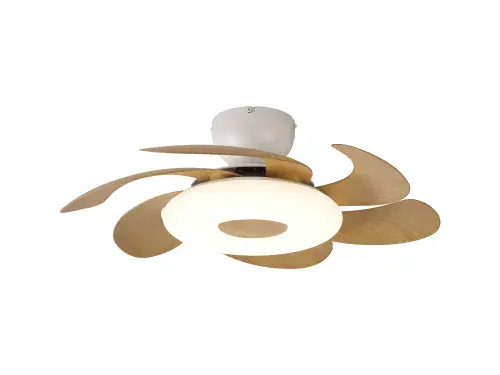 Flowers LED Dimmable Ceiling Light DC Reversible Fan, Remote Control Wood