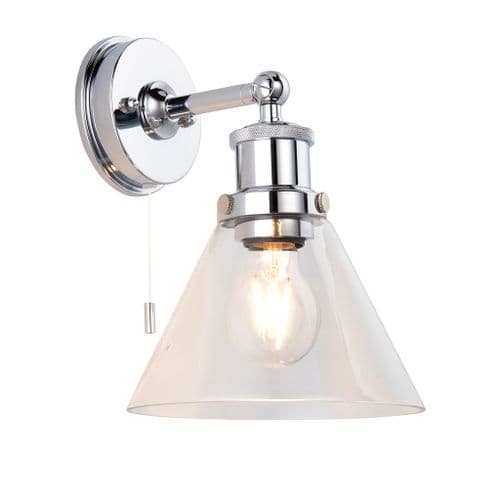 FOE Lighting 1 light Bathroom Wall Light Glass finish in Chrome plate & clear glass