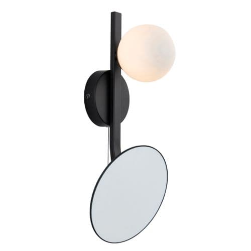FOE Lighting 1 light Bathroom Wall Light Metal finish in Matt black, mirrored glass with opal glass