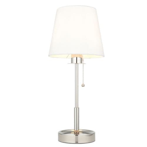FOE Lighting 1 light Table Light Base & shade finish in Bright nickel plate & vintage white fabric