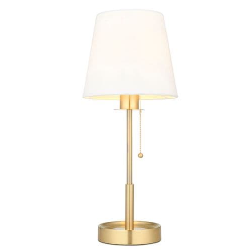 FOE Lighting 1 light Table Light Base & shade finish in Satin brass plate & vintage white fabric
