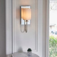 FOE Lighting 1 light  Wall Light Shade finish in Bright nickel plate & vintage white fabric