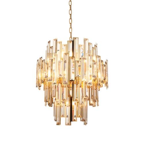 FOE Lighting 12 light Pendant Light finish in Gold effect plate & champagne crystal