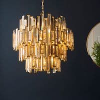 FOE Lighting 15 light  Pendant Light Single finish in Gold effect plate & champagne crystal