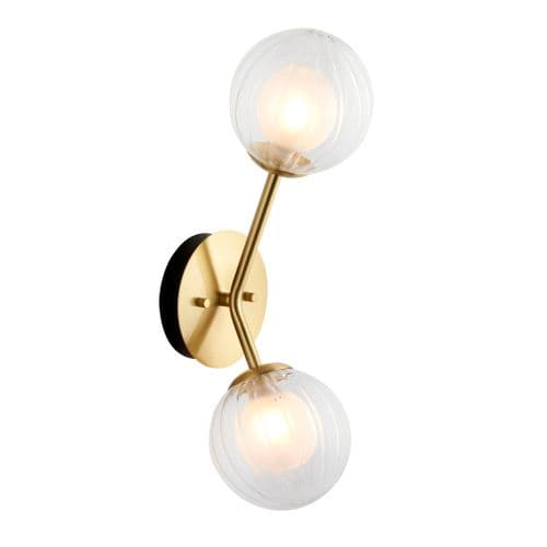 FOE Lighting 2 light Wall Light Metal finish in Satin brass plate & clear/frosted glass