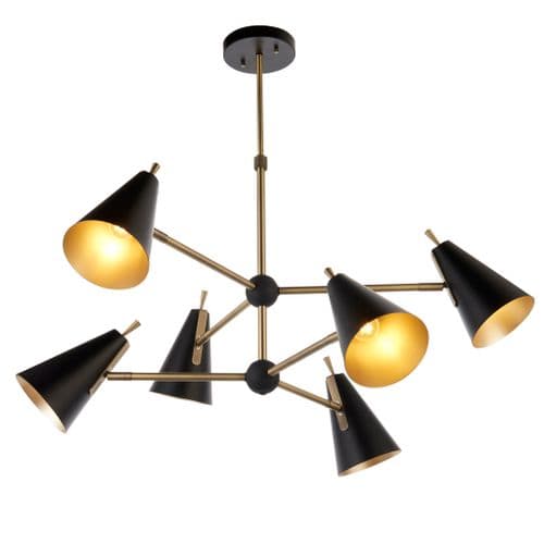 FOE Lighting 6 light Pendant Light Multi arm shade finish in Matt antique brass plate & matt black