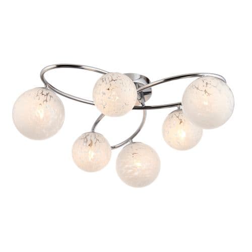 FOE Lighting 6 light Semi flush Light Multi arm glass finish in Chrome plate & white confetti glass