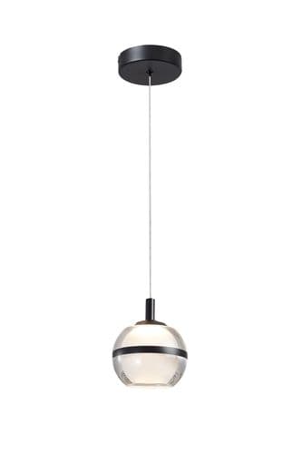 Fquator 1 Light LED Multi Drop Pendant in Matt Black with Clear & Opal Glass with Black Band