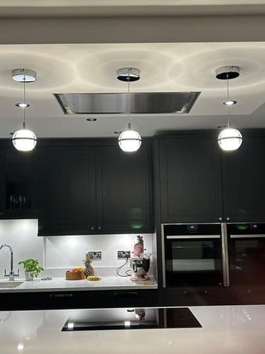 Fquator 1 Light LED Pendant in Polished Chrome, Clear & Opal Glass with Chrome Band