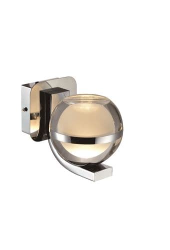 Fquator 1 Light LED Wall Switched in Polished Chrome, Clear & Opal Glass with Chrome Band