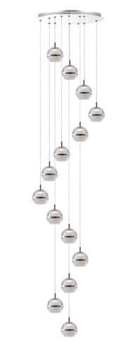 Fquator 14 Light LED Round Pendant in Polished Chrome,Clear & Opal Glass with Chrome Band