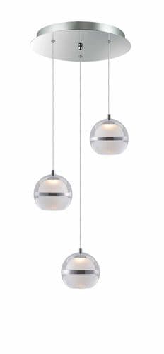 Fquator 3 Light LED Multi Drop Round Pendant in Polished Chrome Clear & Opal Glass with Chrome Band