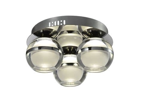 Fquator 3 Light LED Semi Flush in Polished Chrome with Clear & Opal Glass with Chrome Band