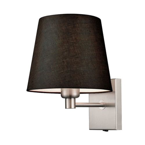 Franklite Francis 1 Light Satin Nickel Switched Wall Fitting With An Black Linen Shade GSBWB501/1175