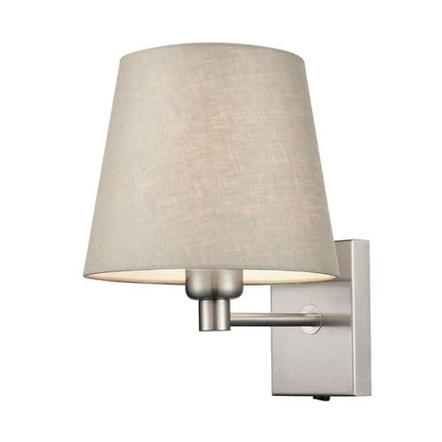 Franklite Francis 1 Light Satin Nickel Switched Wall Fitting With An Grey Linen Shade GSBWB501/1177