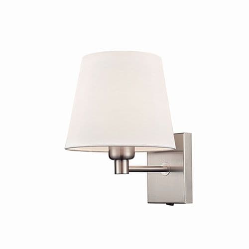 Franklite Francis 1 Light Satin Nickel Switched Wall Fitting With An Off White Linen Shade GSBWB501/1174