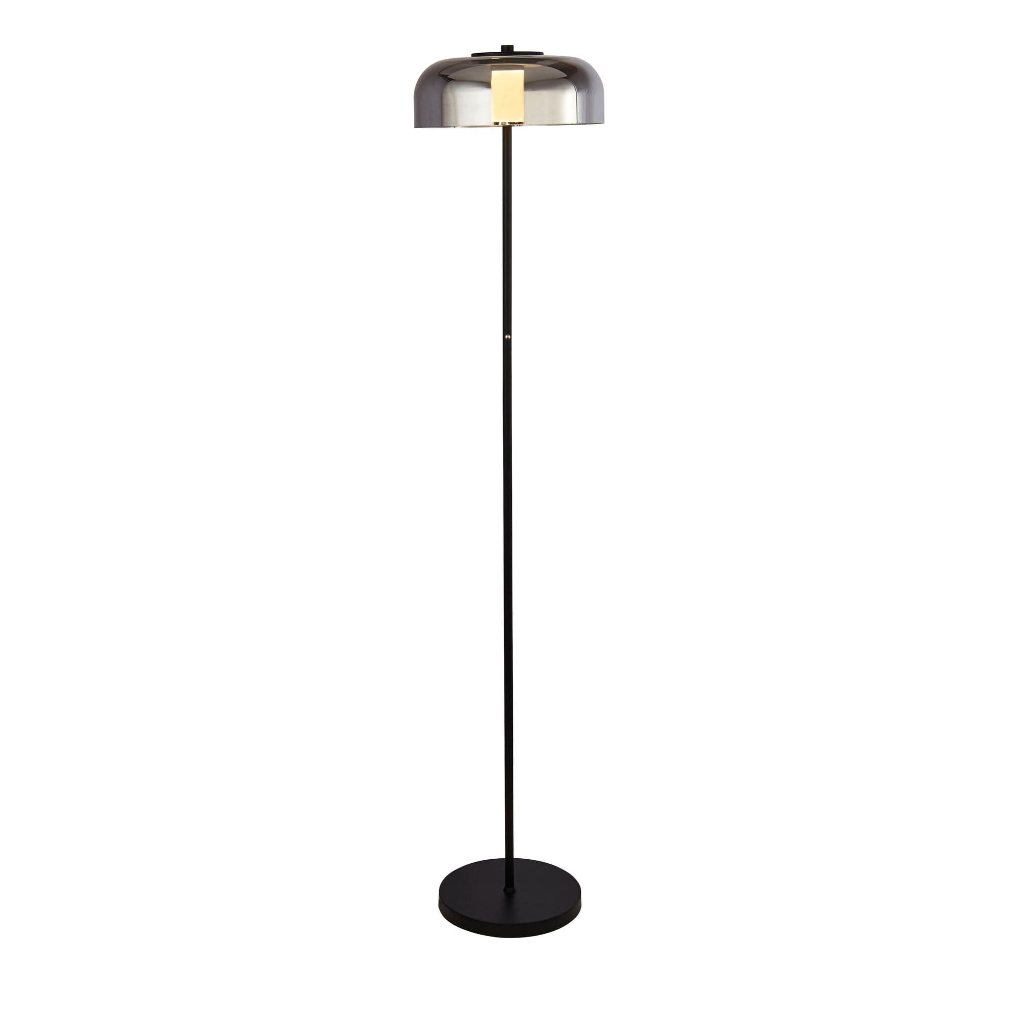 Frisbee 1Lt Led Floor Lamp Matt Black With Smoked Glass